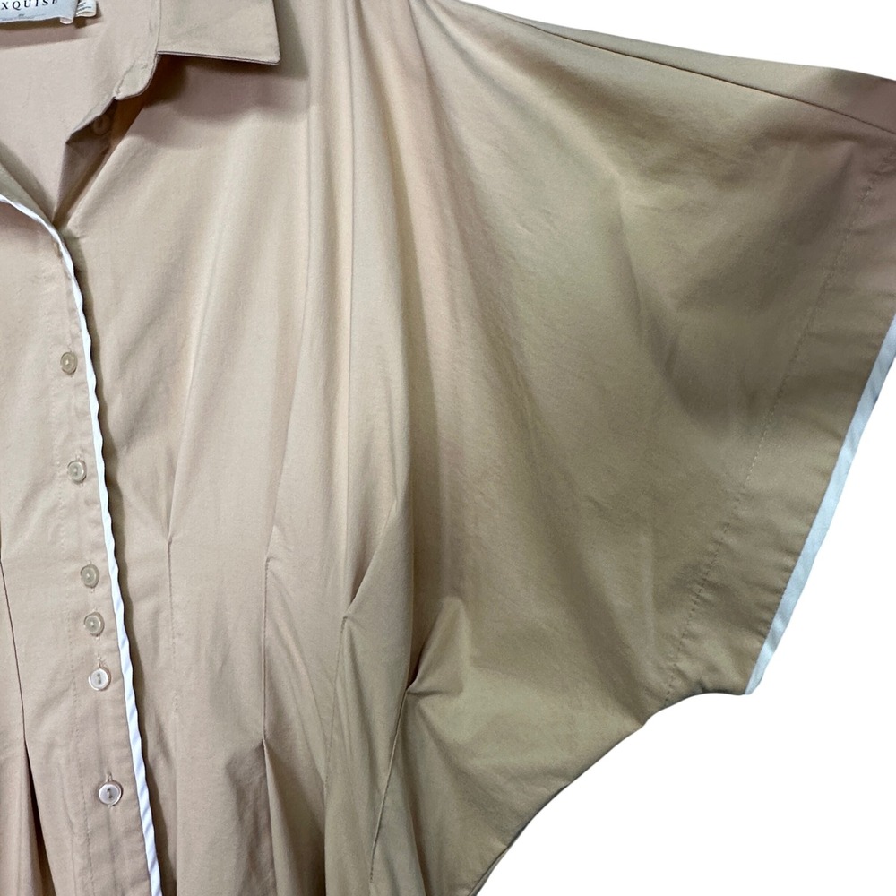 Exquise Anthropologie Tobie Janie Beige Cotton Midi Shirt Dress Plus Size 2X - Picture 5 of 9